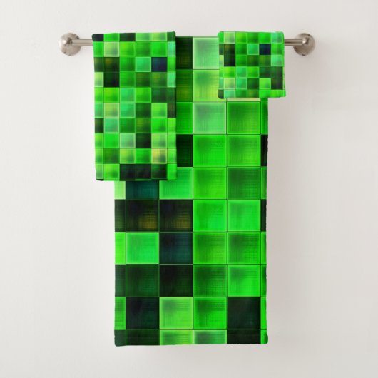 Motif de carrés verts en pixels de jeu vidéo (En situation)