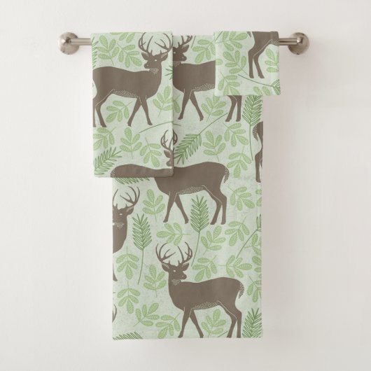 Motif de cerf de forêt feuillage vert marron (En situation)