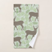 Motif de cerf de forêt feuillage vert marron (Serviette à main)