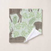 Motif de cerf de forêt feuillage vert marron (Gant de toilette)