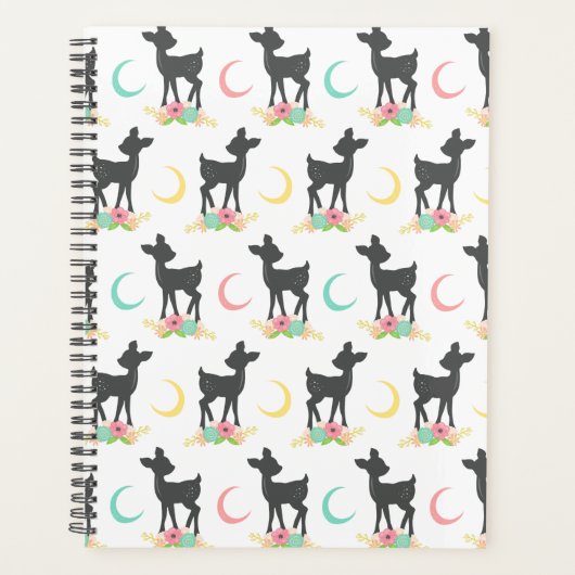 Motif de cerfs, Cerf de bébé, Boho, Fleurs, Lune (Devant)