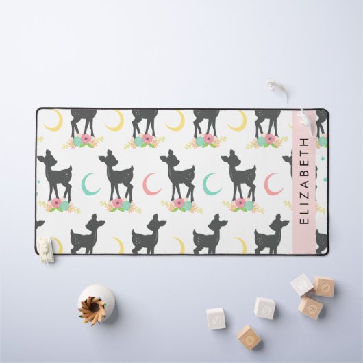 Motif de cerfs, Cerf de bébé, Boho, Fleurs, Votre  (Tableau pour enfants)