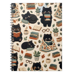 Motif de chat noir douillet amateur de livres