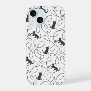 Motif de chat noir joueur et boule de fil