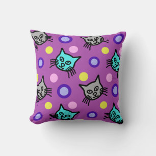 Motif de chats mignons en Oreiller violet