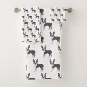 Motif de chien de dessin animé Boston Terrier bleu