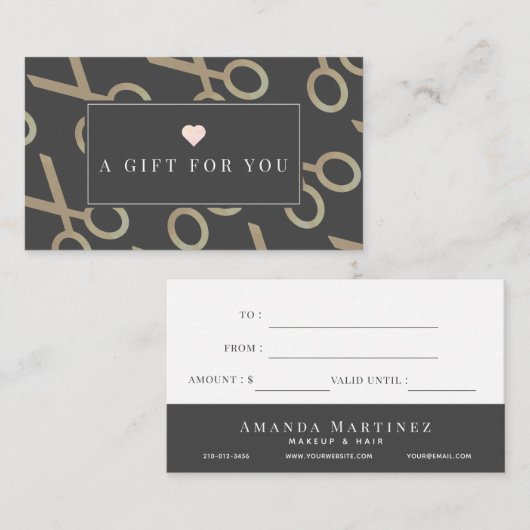 Motif de ciseaux or gris foncé certificat cadeau (Devant / Derrière)