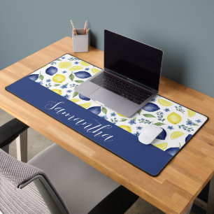 Motif de citron de pays français bleu avec monogra