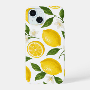 Motif de citron frais avec feuilles et fleurs