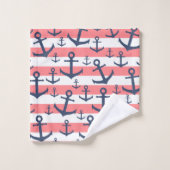 Motif de corail nautique d'ancre de bleu marine de (Gant de toilette)