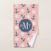 Motif de corail nautique d'ancre et de roue de (Serviette à main)