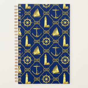 Motif de cordes nautiques or et bleu