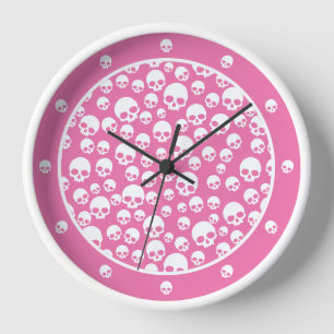 Motif de crâne aléatoire rose mou Grande horloge