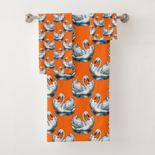 Motif de cygnes sur fond orange 