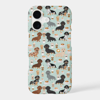 Motif de dachshunds à la menthe mignons et de café