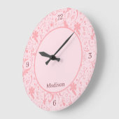 Motif de Damas Floral rose Grande horloge (Angle)
