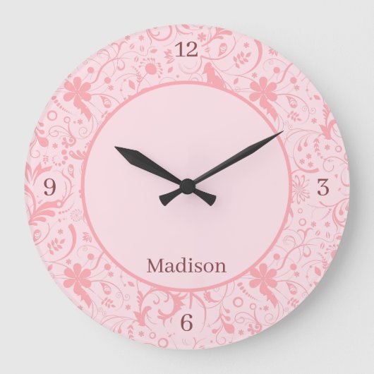 Motif de Damas Floral rose Grande horloge (Recto)