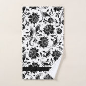Motif de Damas Florales Noir Et Blanc (Serviette à main)