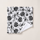 Motif de Damas Florales Noir Et Blanc (Gant de toilette)
