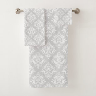 Motif de damas floraux blanc et gris clair