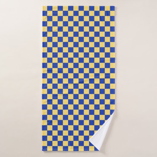 Motif de damier jaune beurre et bleu (Serviette de bain)