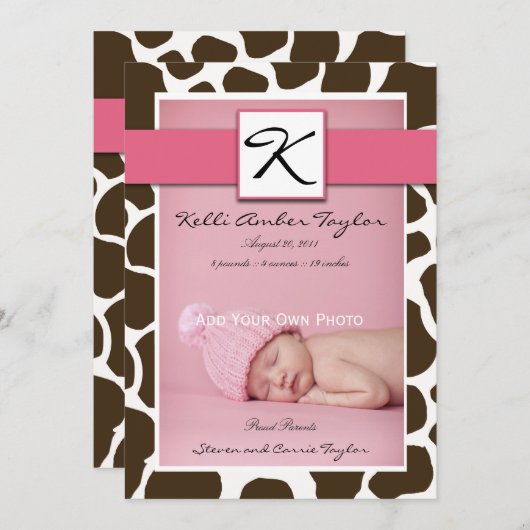 Motif de Faire-part de naissance Giraffe de bébé r (Devant / Derrière)