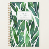 Motif de feuillage à l'aquarelle verte Monogramme  (Devant)