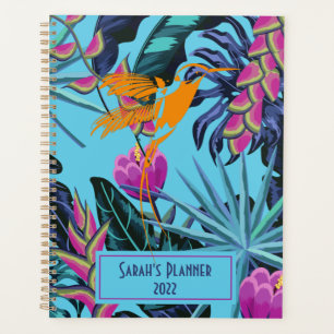 Motif de feuillage tropical gras avec colibri