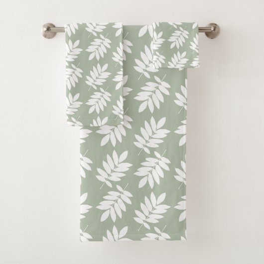 Motif de feuille âgée blanc sur vert (En situation)