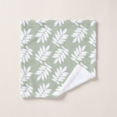 Motif de feuille âgée blanc sur vert (Gant de toilette)