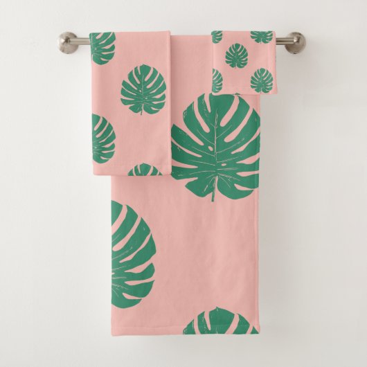 Motif de feuille de Monstera Tropical Rose et Vert (En situation)
