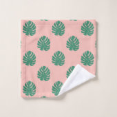 Motif de feuille de Monstera Tropical Rose et Vert (Gant de toilette)