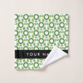 Motif de feuille, Feuilles vertes, Votre nom (Gant de toilette)
