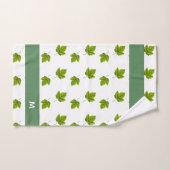 Motif de feuille verte et monogramme sur fond blan (Serviette à main)