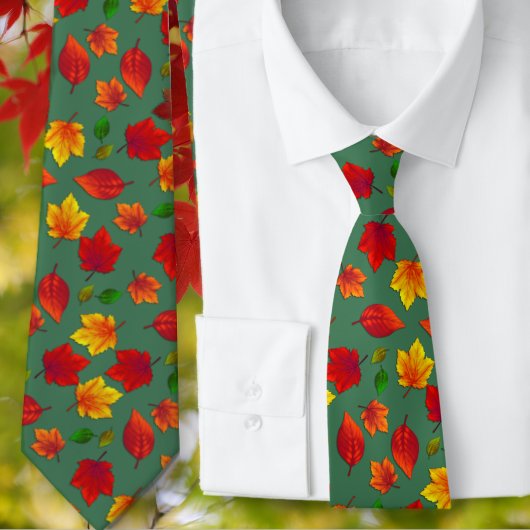 Motif de feuilles d'automne, cravate verte forêt d