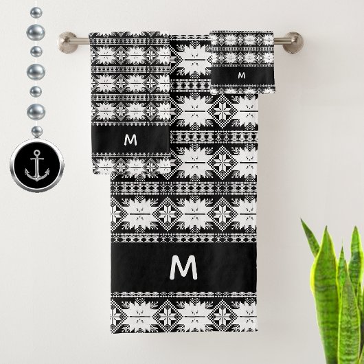 Motif de fleurs abstraites sur monogramme noir et