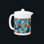 Motif de fleurs Art Déco - bleu, turquoise et roug<br><div class="desc">Motif Art déco à base de motif traditionnel stylisé en chrysanthème utilisé dans les textiles japonais,  dans les tons bleu,  turquoise et rouge vif,  surligné d'or,  sur un arrière - plan bleu foncé</div>