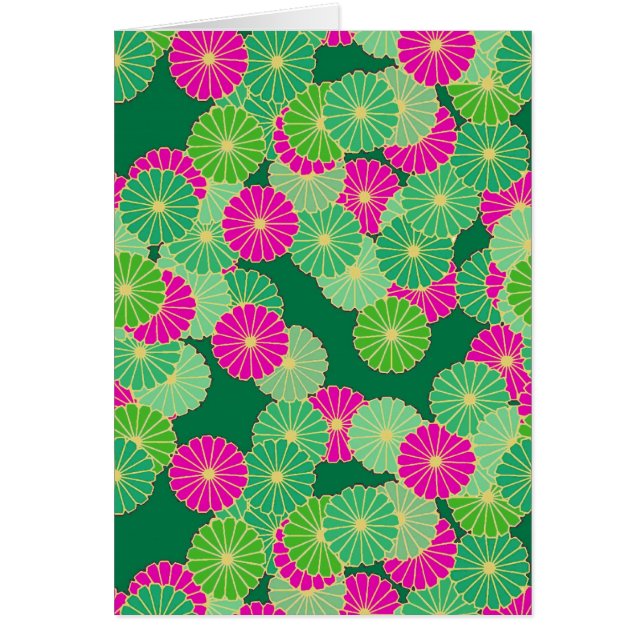 Motif de fleurs Art Déco - tons verts, fuchsia (Devant)