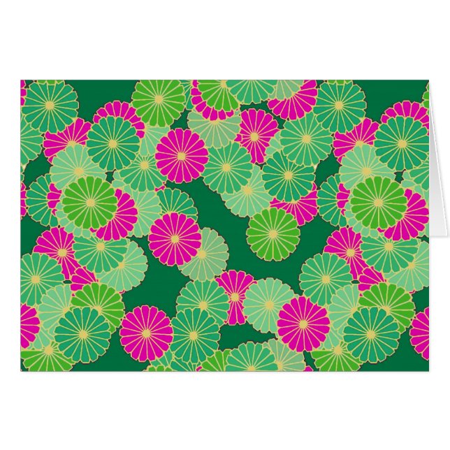 Motif de fleurs Art Déco - tons verts, fuchsia (Devant Horizontal)
