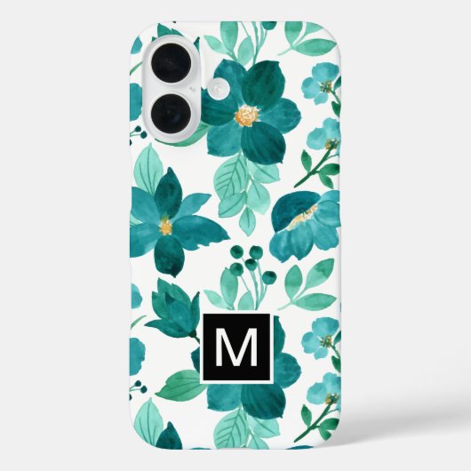 Motif de fleurs bleu monogramme coque iphone (Verso)