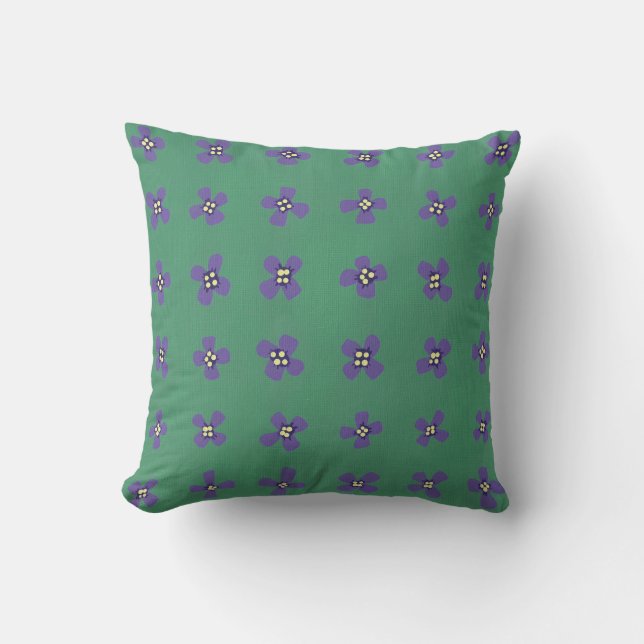 Motif de fleurs brassica violet sur Coussin vert (Recto)