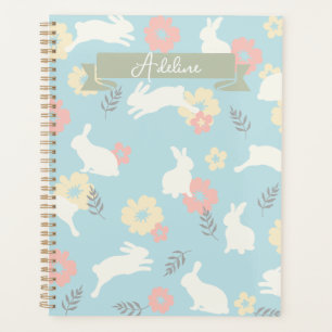 Motif de fleurs de lapins mignons