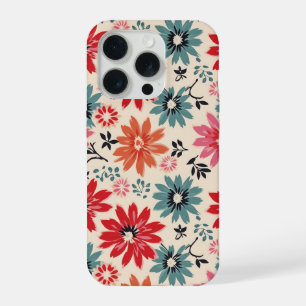 Motif de fleurs rétro rouge orange bleu