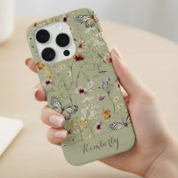 Motif de fleurs sauvages à l'aquarelle vert sauge