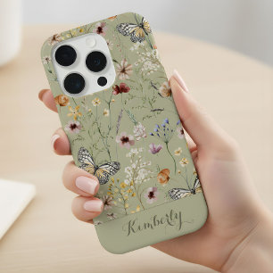 Motif de fleurs sauvages à l'aquarelle vert sauge
