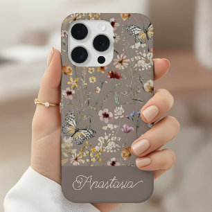 Motif de fleurs sauvages aquarelles Boho marron