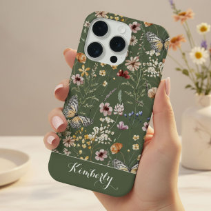 Motif de fleurs sauvages aquarelles vert forêt Nom