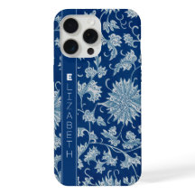 Motif de fleurs Vintage bleu marine avec nom