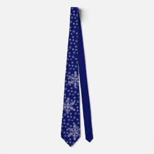 Motif de flocons blancs sur Cravate bleu foncé