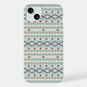Motif de formes aztèques rouille crème bleu sarcel